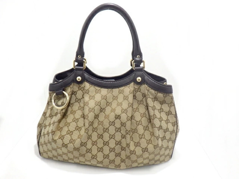 Gucci bag shoulder canvas calfskin Beige Cream